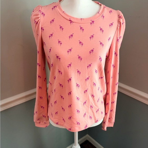 Lilly Pulitzer Jansen Sweatshirt Peach Hyacinth Flamingo Print Sz Small - Picture 2 of 9
